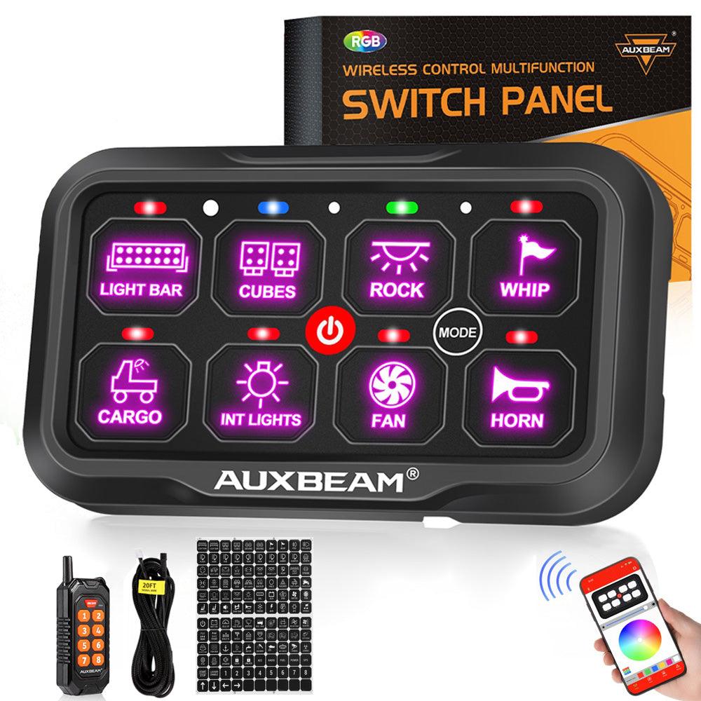 Auxbeam AC Series 8 Gang (AC-800) RGB Switch Panel with APP & Remote Control, Toggle/ Momentary/ Pulsed Mode Supported(One-Side Output)