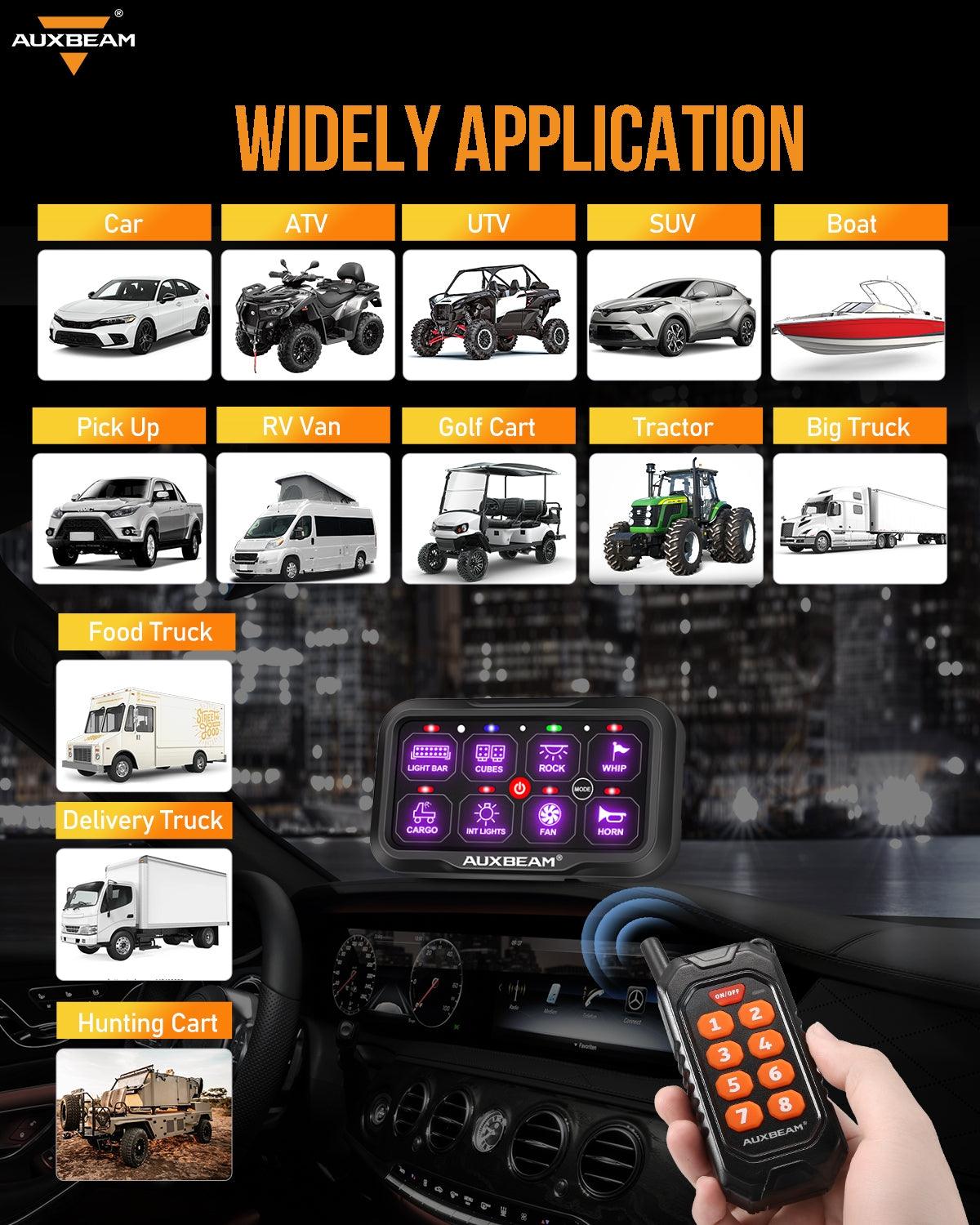 Auxbeam RC Series RC-800 RGB Switch Panel – Remote Control, Toggle/Momentary/Pulsed, One-Sided Outlet