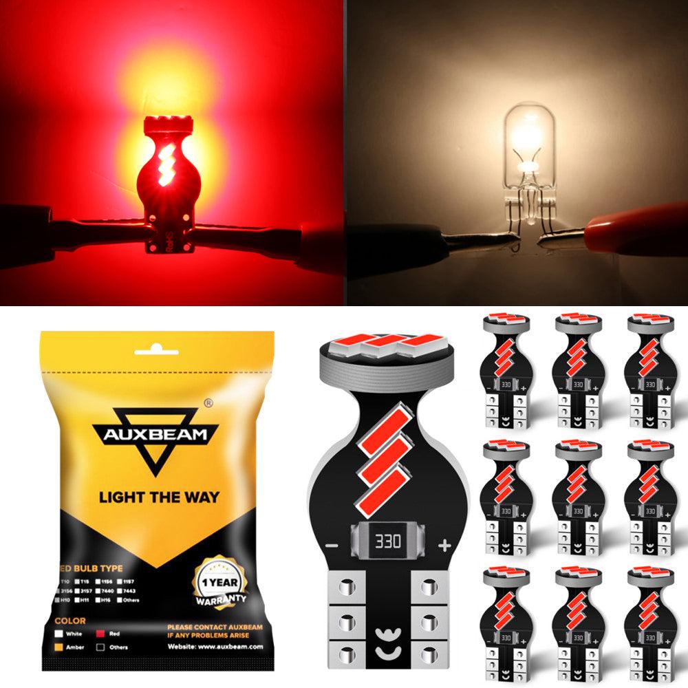 Auxbeam 168 / 2825 W5W T10 LED Interior Light Bulbs – 1.5W, Red, 300% Brighter (10 Pack)