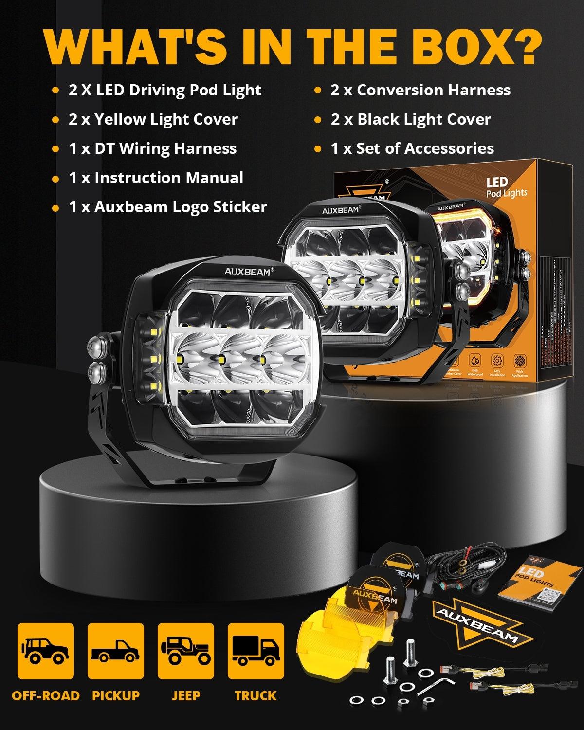 Auxbeam XP-ULTRA Series 5" LED Side Shooter Pods – 174W, White DRL & Amber Turn Signal
