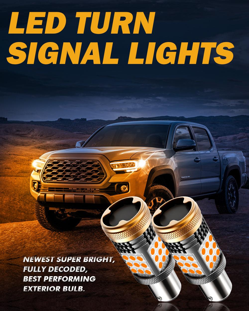 Auxbeam 1156 BA15S LED Turn Signal Bulbs (Front/Rear, Side Marker) – B21 Series, 56W, 600% Brighter, 3000K Amber, CAN-Bus Error-Free (2 Pack)