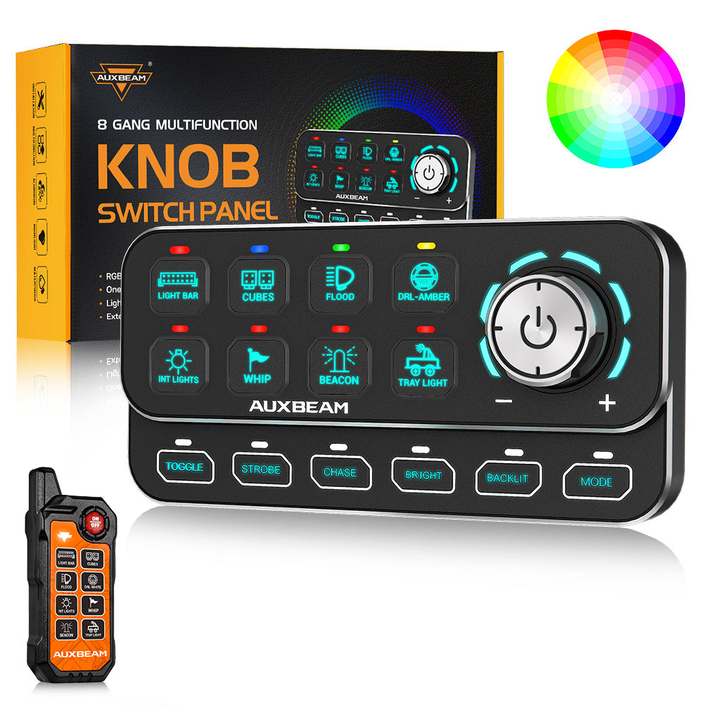 Auxbeam KS-80 Knob RGB Switch Panel MAX 120A ,Light Dimming, Dynamic Chase, Four External Triggers, 4 Modes