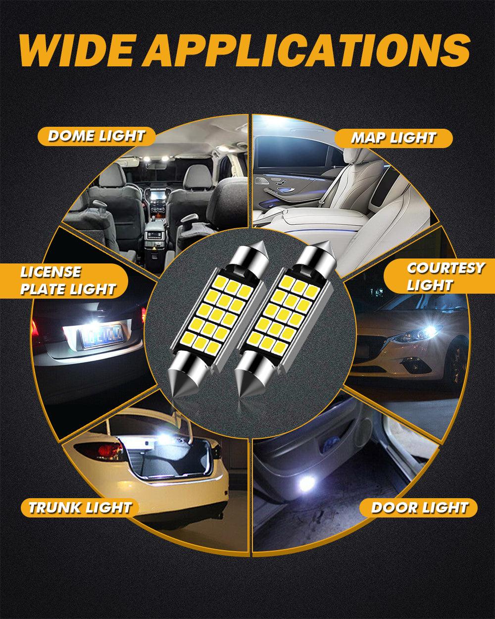 Auxbeam 41mm Festoon LED Interior Light Bulbs – 578 / 211-2 / 212-2 / 214-2, 2.7W, 500LM, 6500K White (2 Pack)