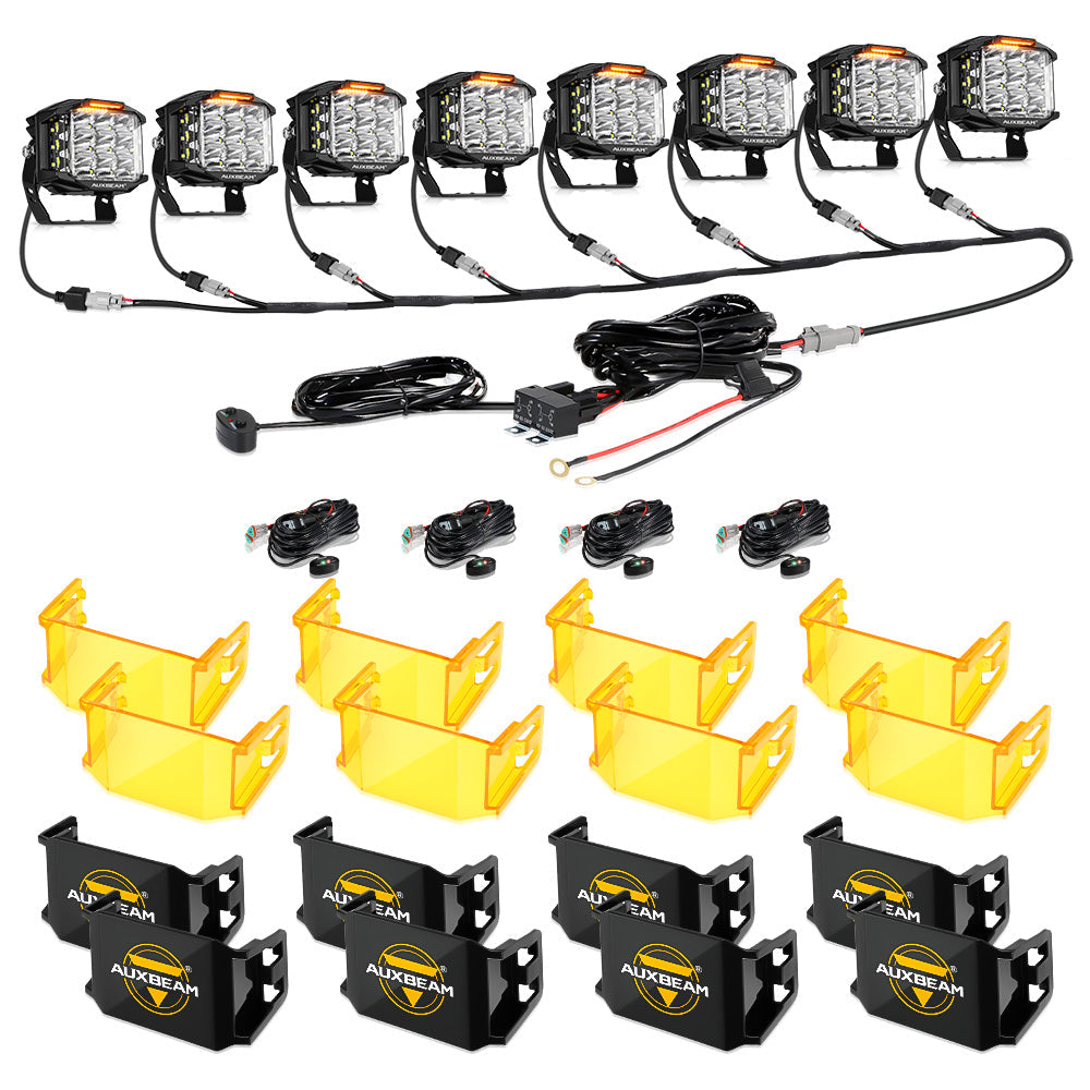 Auxbeam V-MAX Series 5" Square LED Pod Lights – 168W, 16,440LM, Spot Beam, Amber DRL