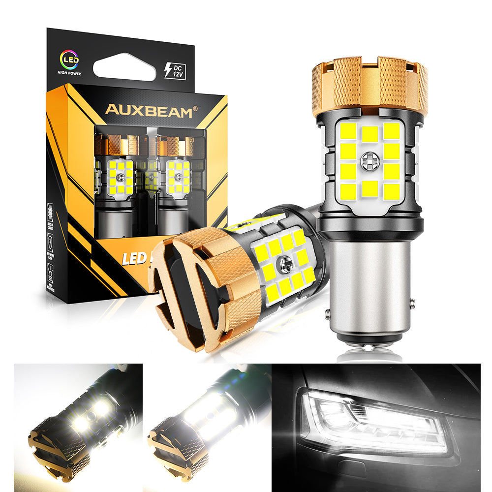 Auxbeam 1157 / 1156 / BAY15D / BA15S / BAU15S LED Bulbs – White / Amber / Red, CANBUS Error-Free, No Hyper Flash, Turn Signal / DRL / Brake / Tail / Reverse Lights, Fan Cooling (2 Pack)
