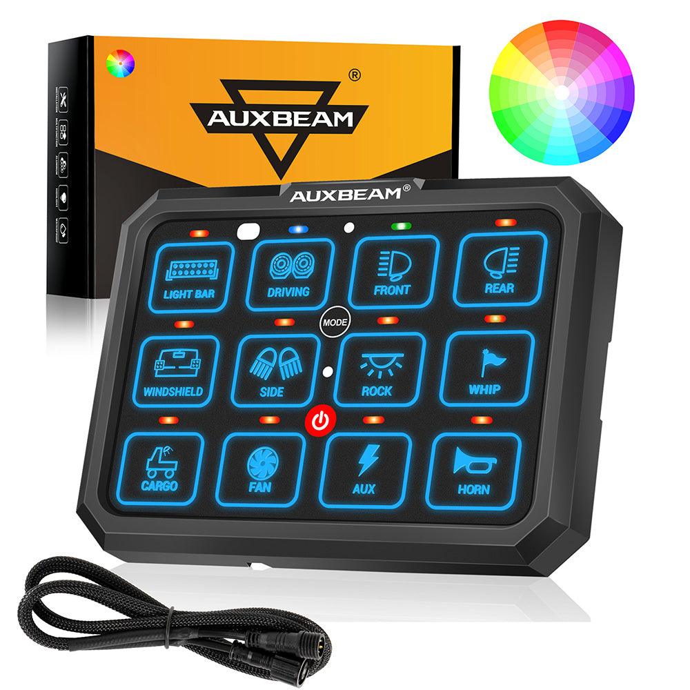 Auxbeam RGB Series 12 Gang (RB120) RGB Switch Panel, Toggle/ Momentary/ Pulsed Mode Supported (Two-Sided Outlet)