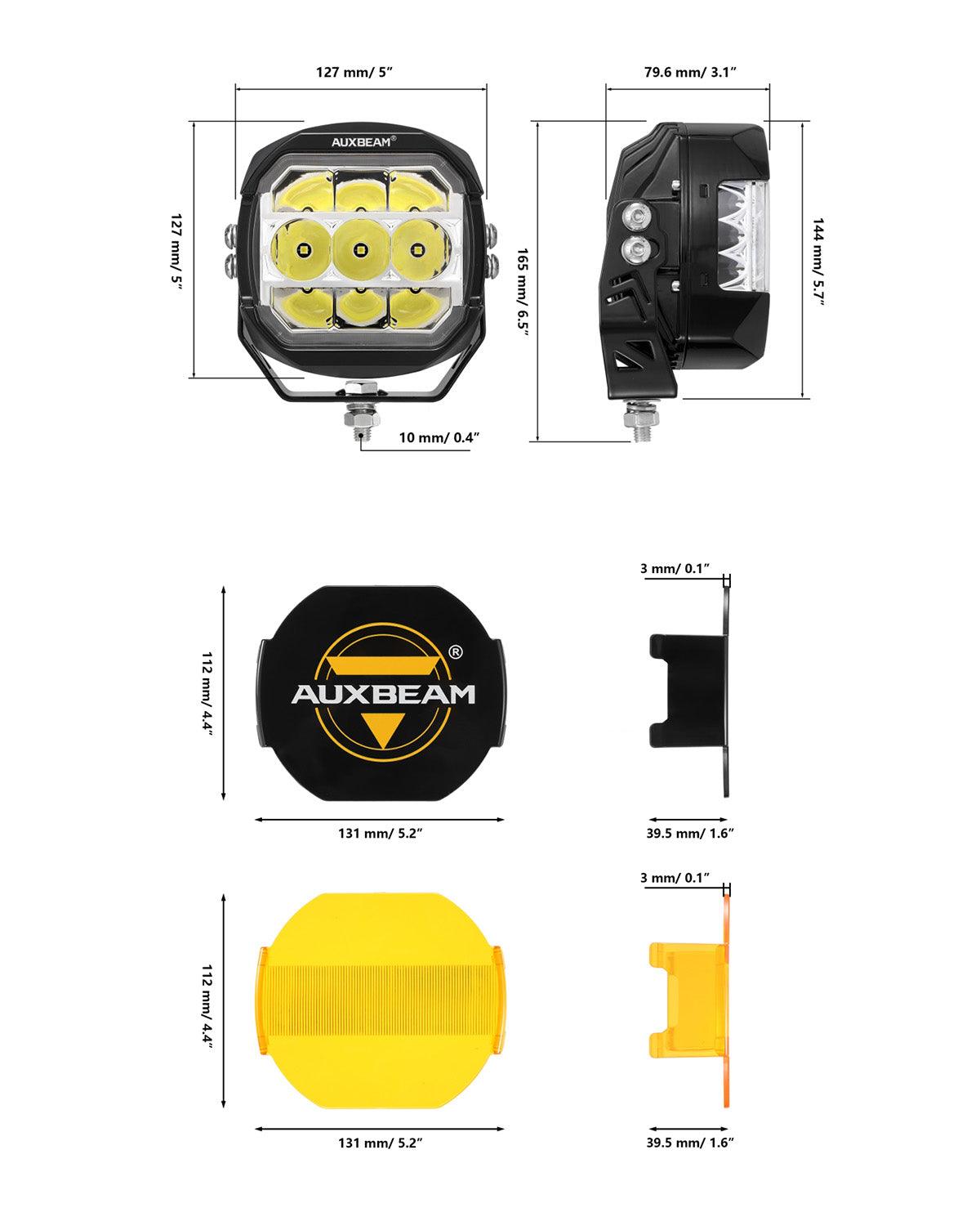 Auxbeam XP-ULTRA Series 5" LED Side Shooter Pods – 174W, White DRL & Amber Turn Signal