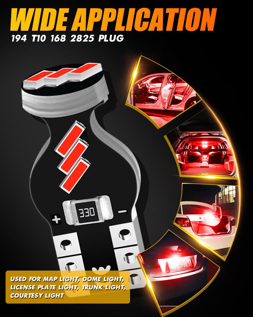 Auxbeam 168 / 2825 W5W T10 LED Interior Light Bulbs – 1.5W, Red, 300% Brighter (10 Pack)