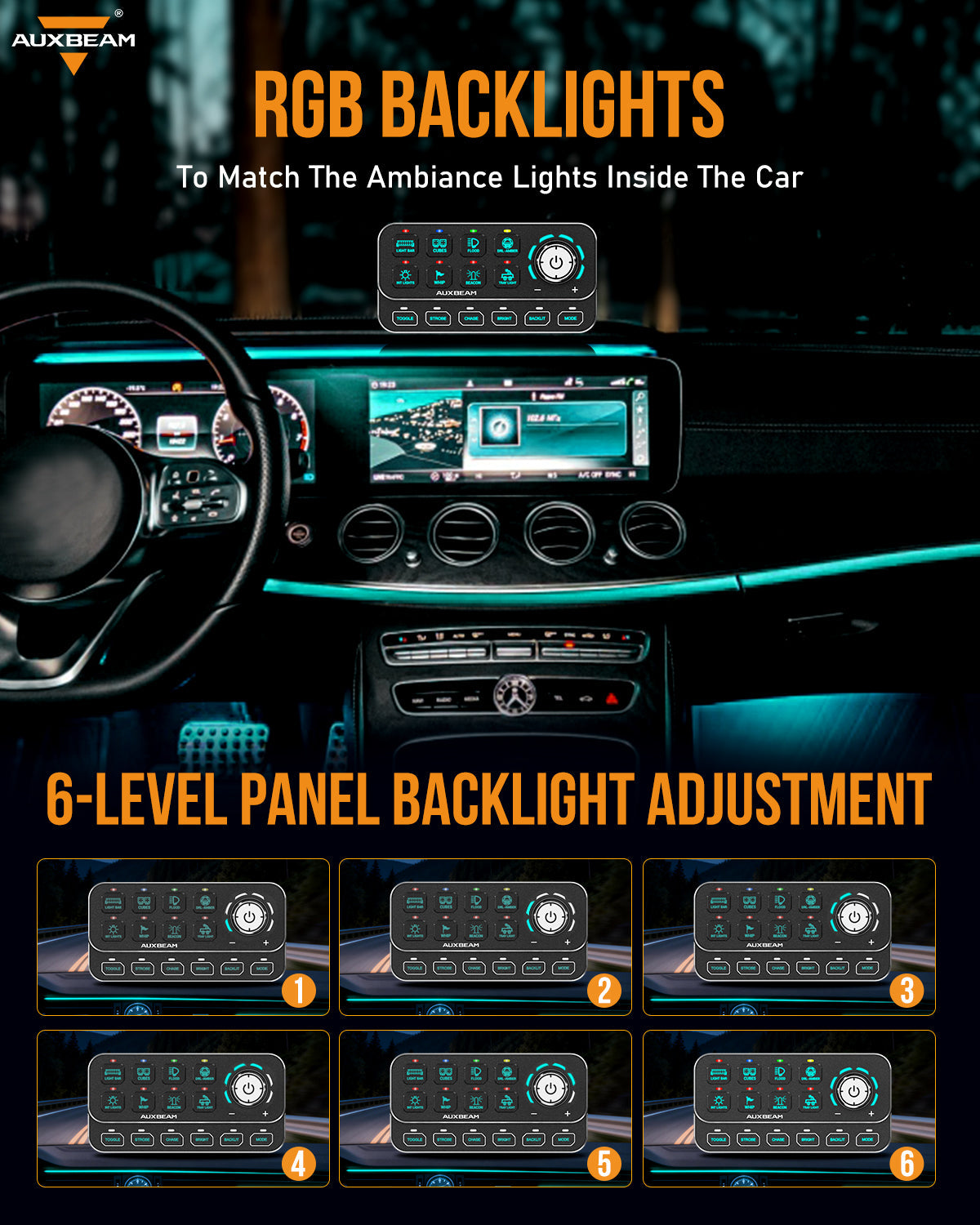 Auxbeam KS-80 Knob RGB Switch Panel MAX 120A ,Light Dimming, Dynamic Chase, Four External Triggers, 4 Modes