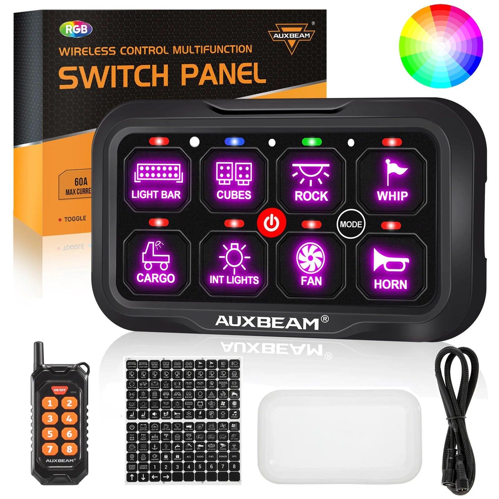 Auxbeam RC Series RC-800 RGB Switch Panel – Remote Control, Toggle/Momentary/Pulsed, One-Sided Outlet