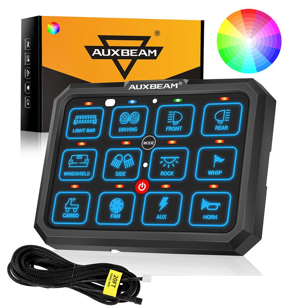 Auxbeam RGB Series 12 Gang (RB120) RGB Switch Panel, Toggle/ Momentary/ Pulsed Mode Supported (Two-Sided Outlet)