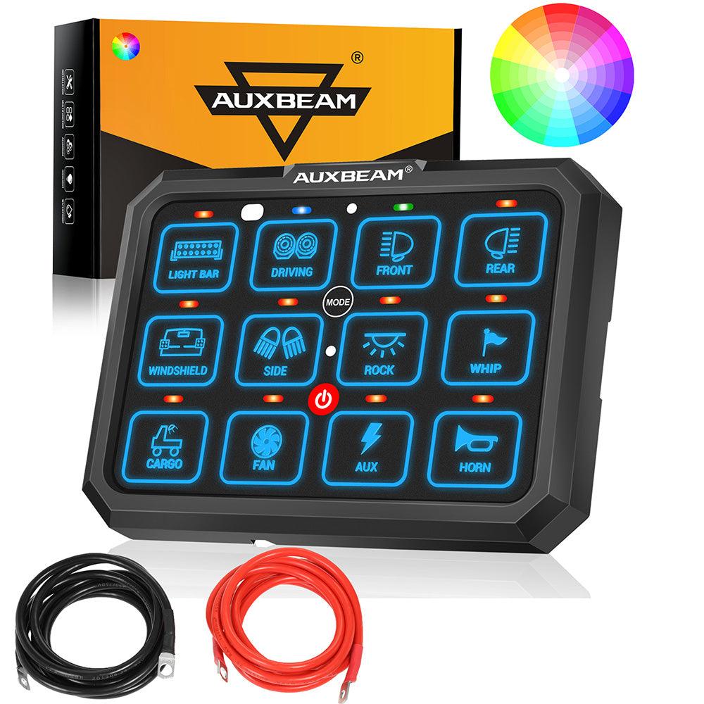 Auxbeam RGB Series 12 Gang (RB120) RGB Switch Panel, Toggle/ Momentary/ Pulsed Mode Supported (Two-Sided Outlet)