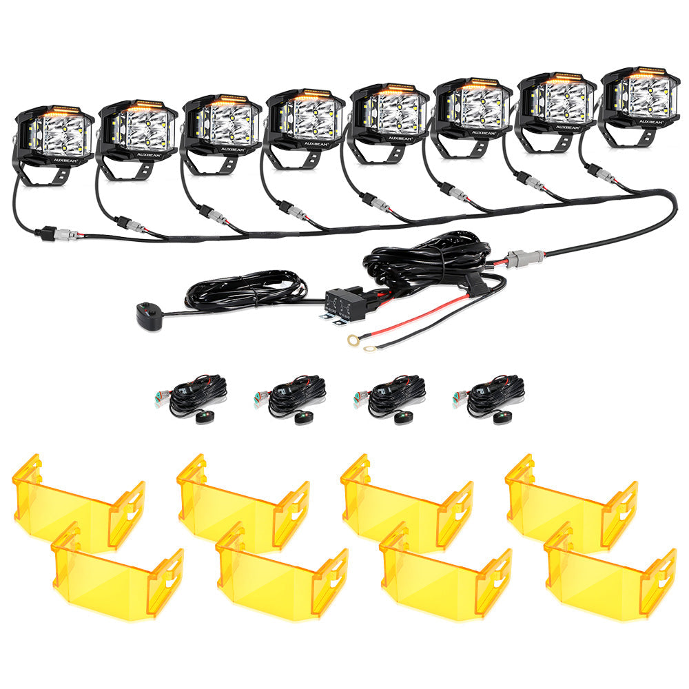 Auxbeam V-MAX Series 4" Square LED Pod Lights – 92W, 8,960LM, Spot Beam, Amber DRL