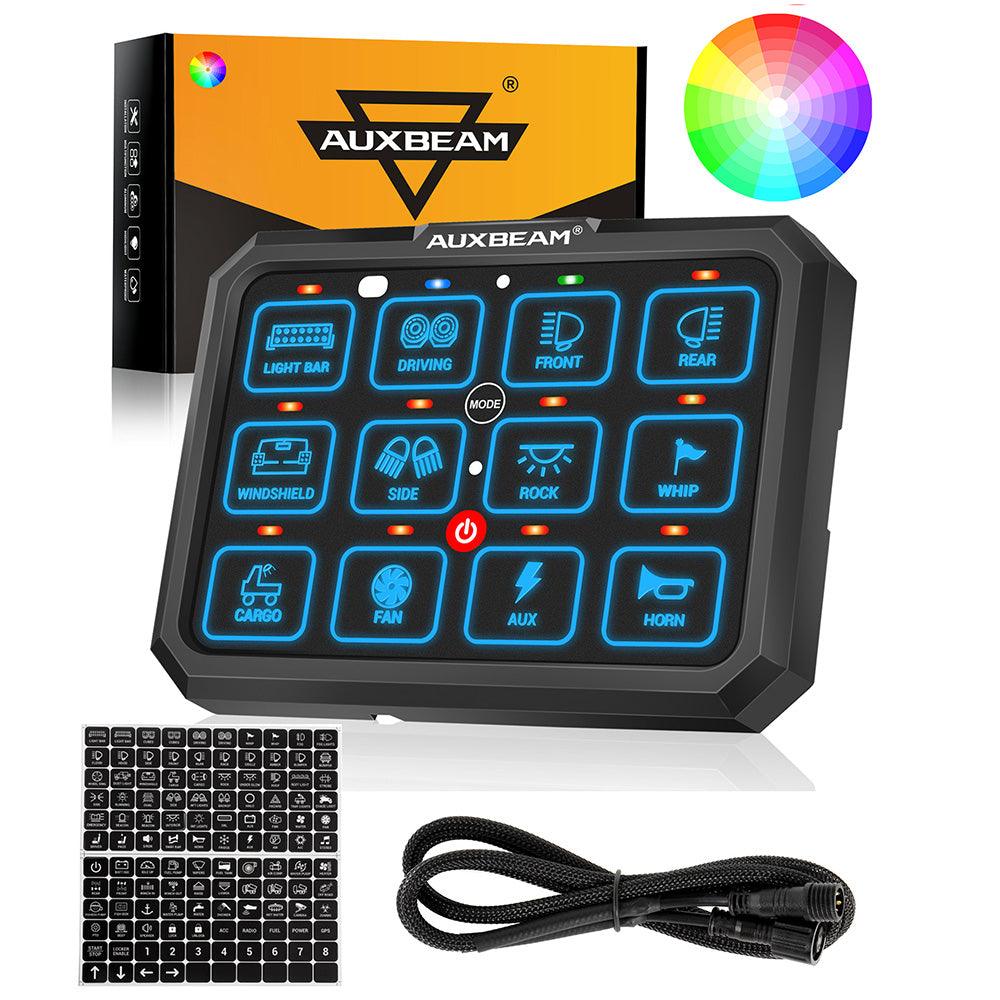 Auxbeam RGB Series 12 Gang (RB120) RGB Switch Panel, Toggle/ Momentary/ Pulsed Mode Supported (Two-Sided Outlet)