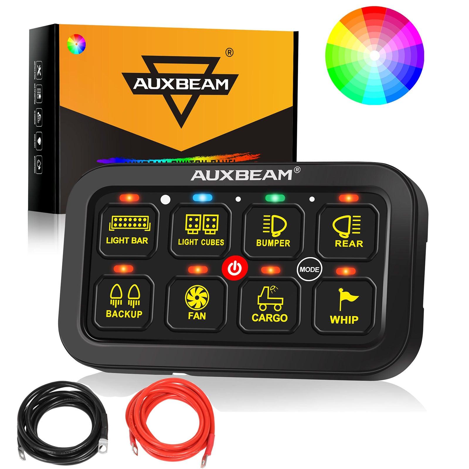 Auxbeam RGB Series 8 Gang (RB80) Switch Panel, Toggle/ Momentary/ Pulsed Mode Supported (Two-Sided Outlet)
