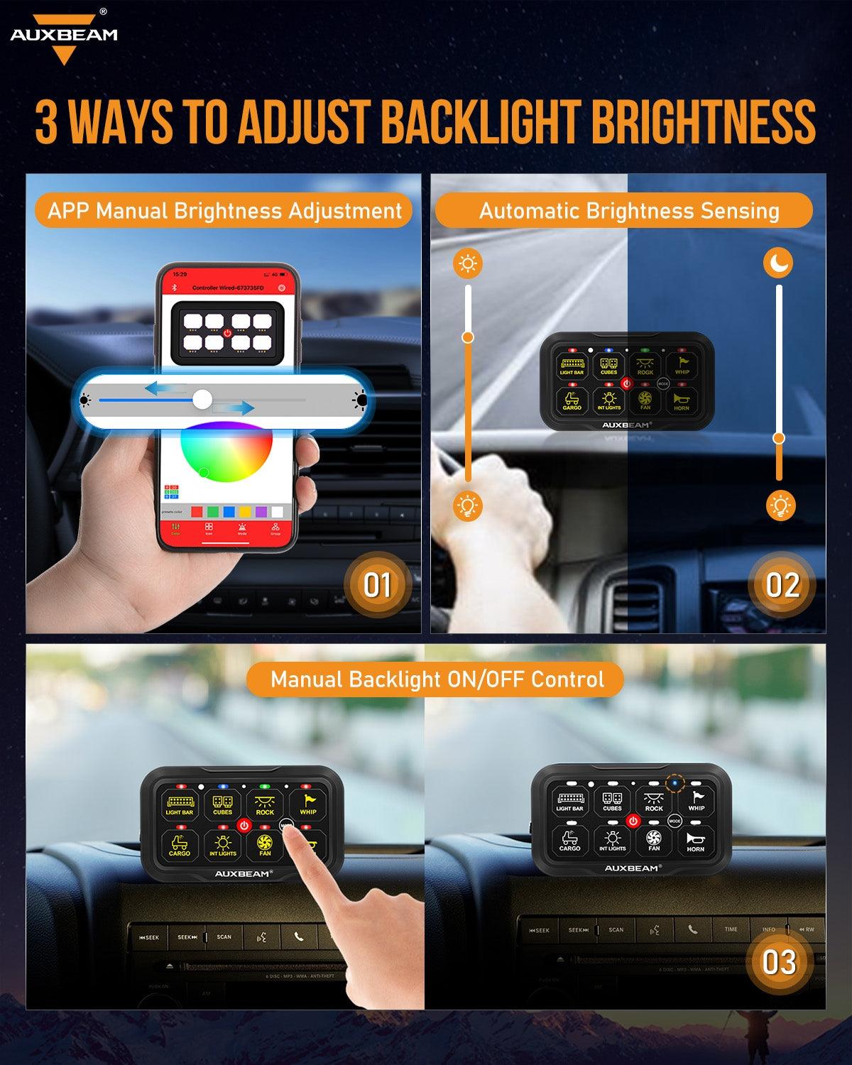 Auxbeam AR-800 RGB Switch Panel Kit – with 3" LED Pods, White & Yellow Covers