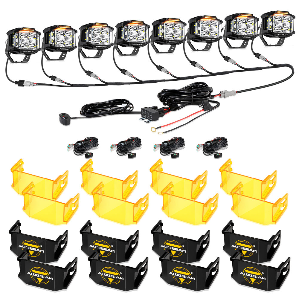 Auxbeam V-MAX Series 4" Square LED Pod Lights – 92W, 8,960LM, Spot Beam, Amber DRL