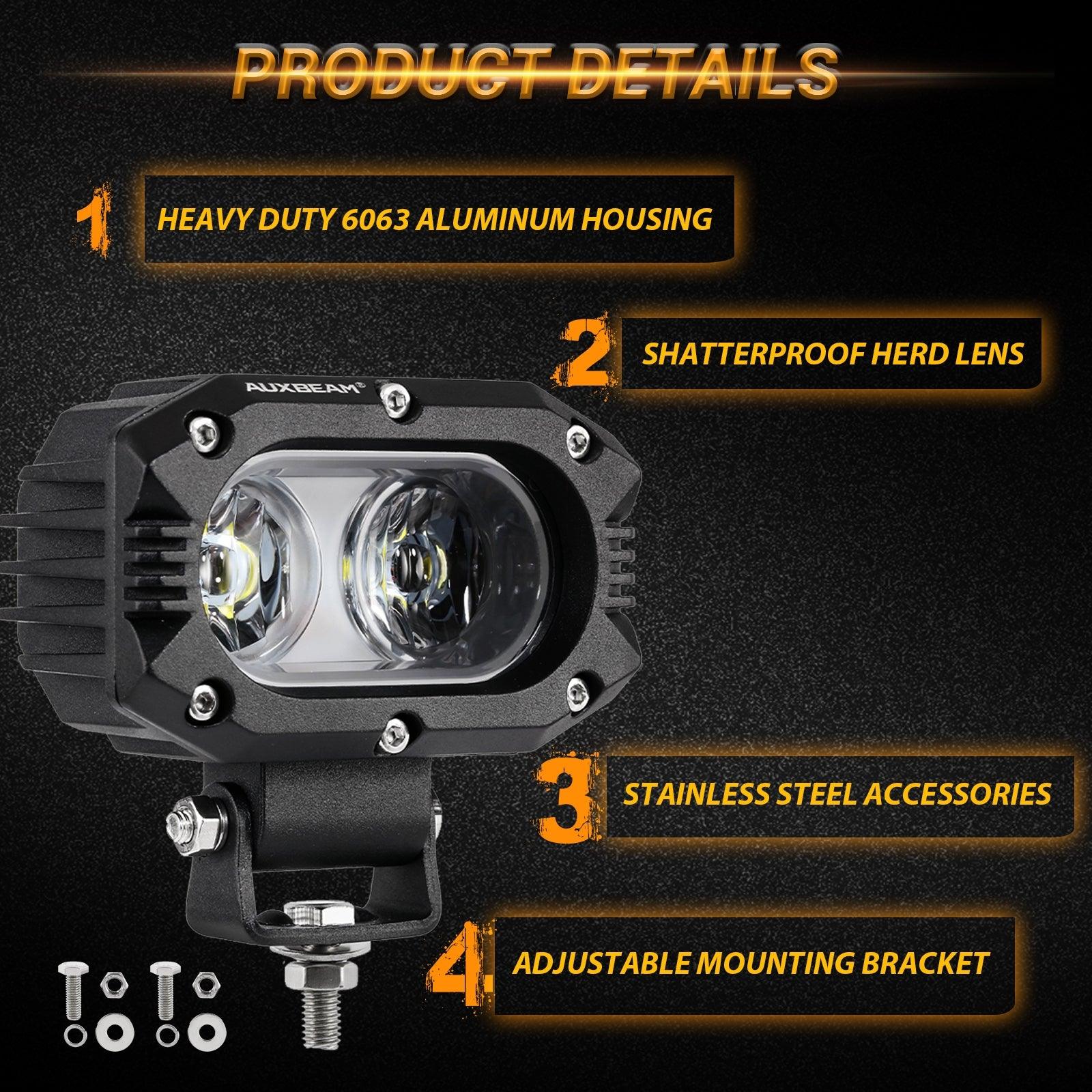 Auxbeam R4 Series 4" LED Light Pods – 60W, 120° Wide Beam, Corrugated Lens