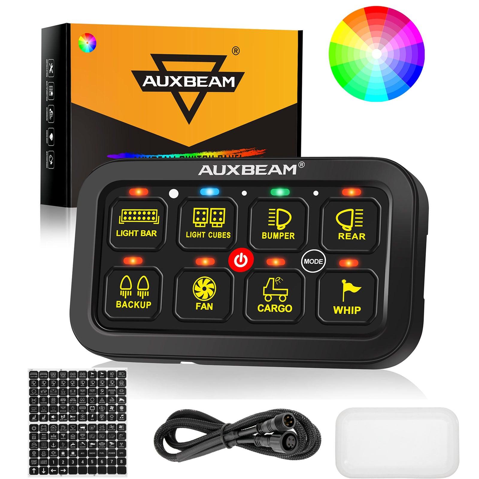 Auxbeam RGB Series 8 Gang (RB80) Switch Panel, Toggle/ Momentary/ Pulsed Mode Supported (Two-Sided Outlet)