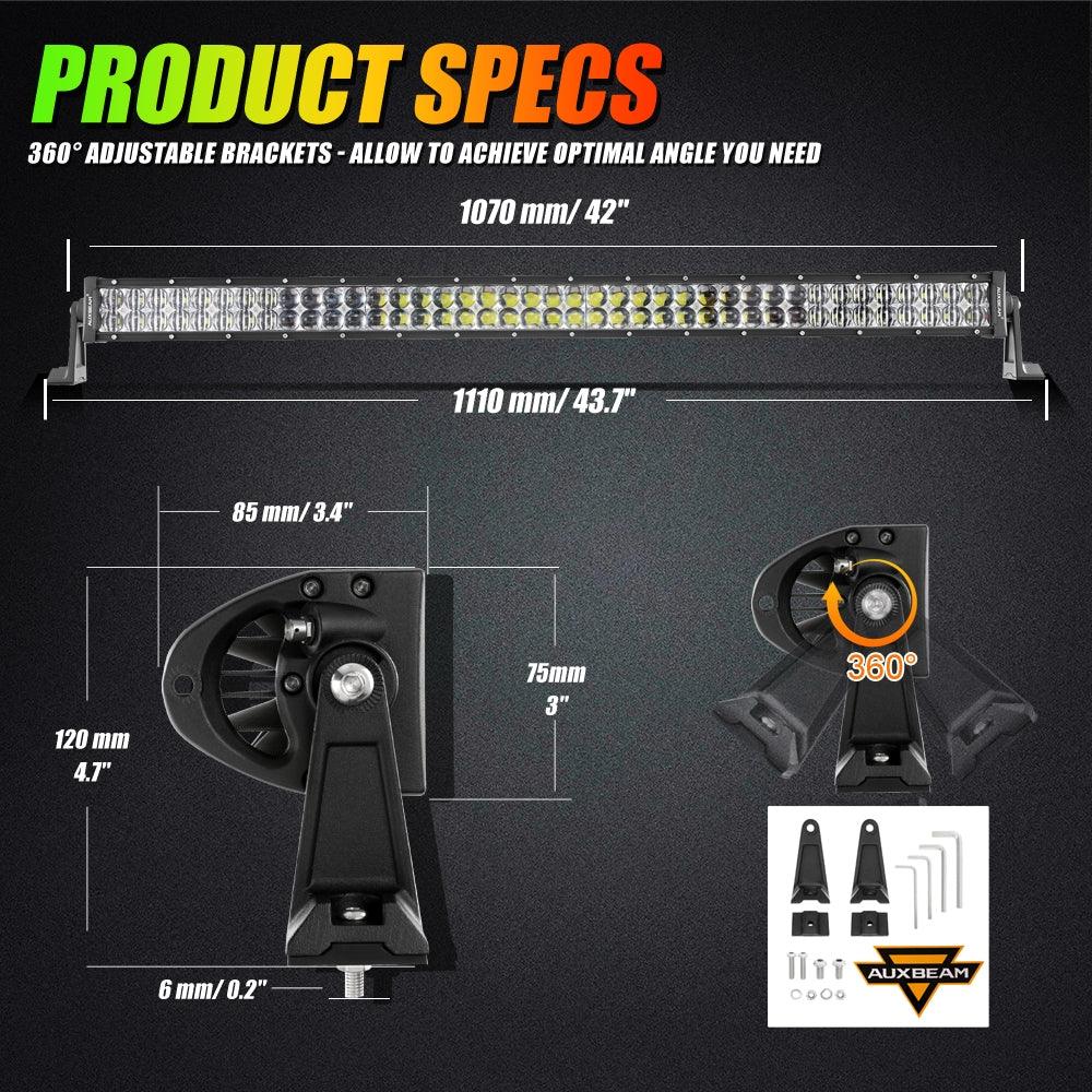 Auxbeam V-PRO Series 42" RGBW LED Light Bar & RGB Rock Light Combo – Straight, Color-Changing, Off-Road