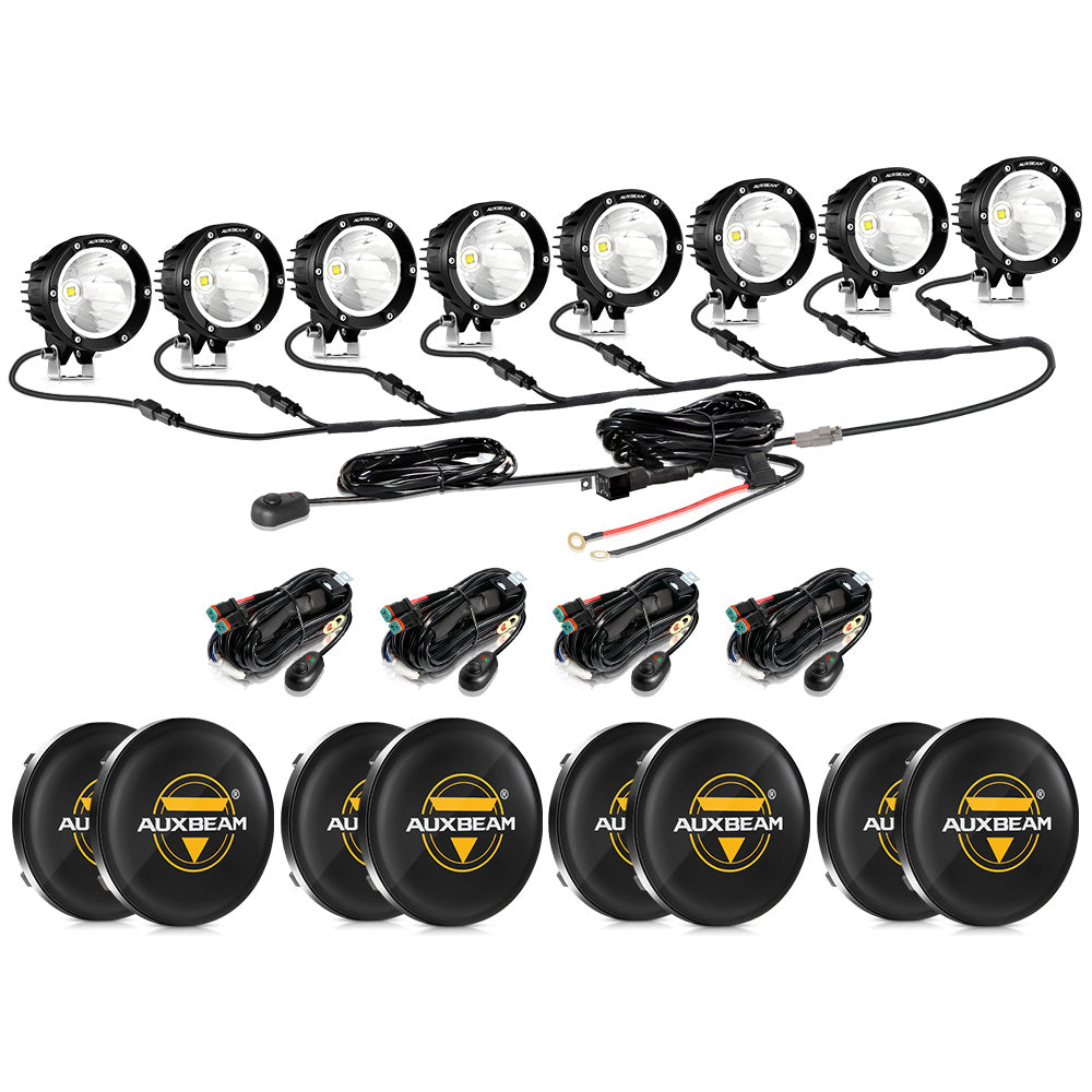 Auxbeam C4 Series 4" 100W Round LED Driving Lights – Spot Beam, White LED Pods