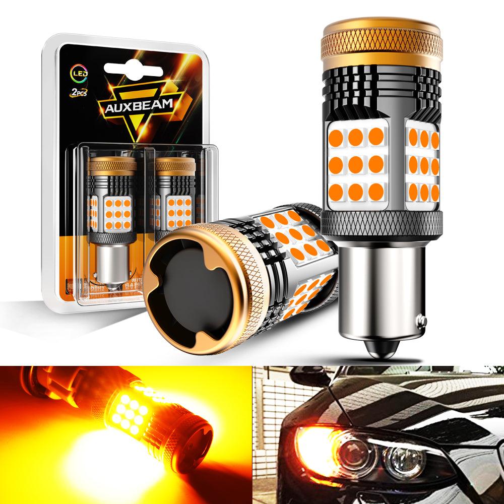 Auxbeam 1156 BA15S LED Turn Signal Bulbs (Front/Rear, Side Marker) – B21 Series, 56W, 600% Brighter, 3000K Amber, CAN-Bus Error-Free (2 Pack)