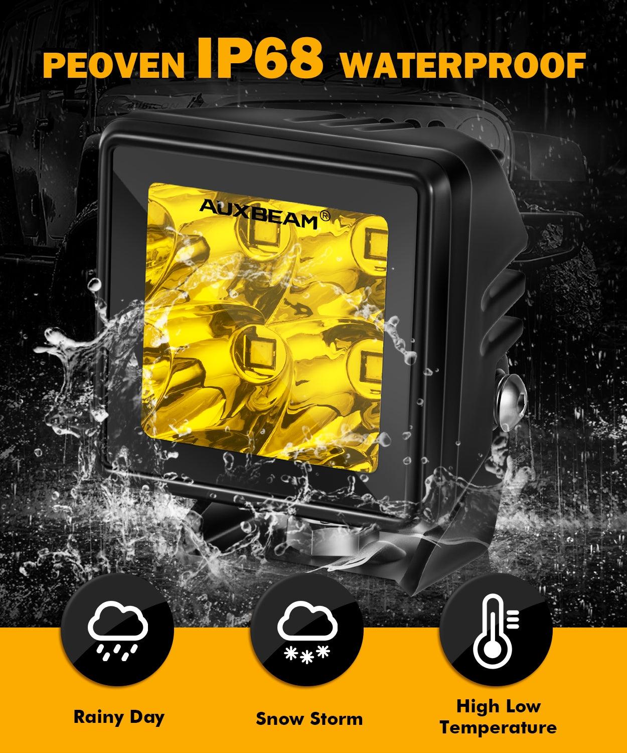 Auxbeam 2" LED Pod Light – 40W, 4,000LM, Amber Spot Beam
