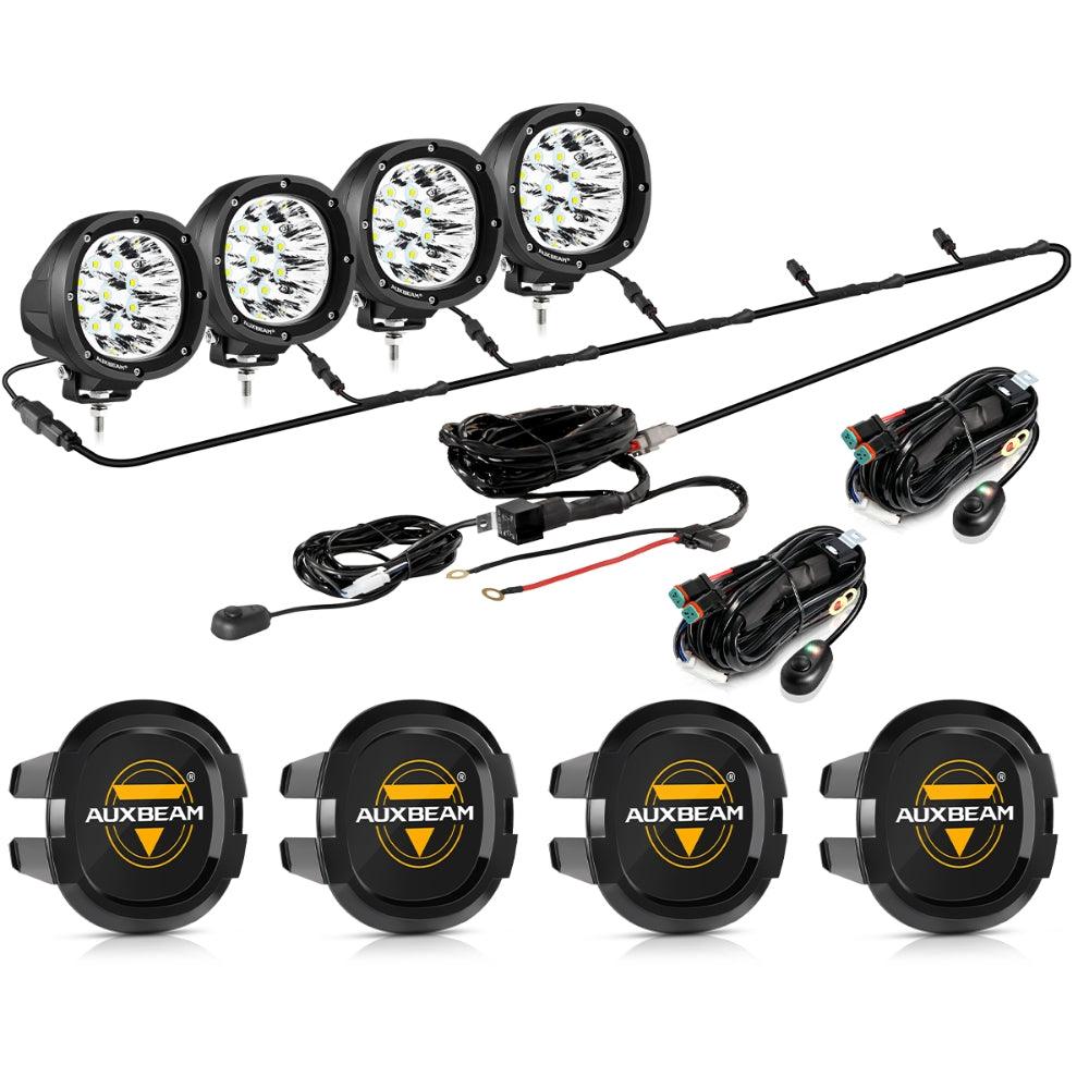 Auxbeam P4 Series 4" 90W Round LED Driving Lights – Spot Beam, White Pod Lights