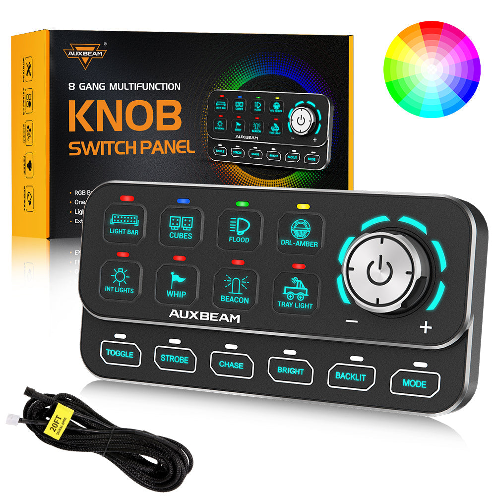 Auxbeam KS-80 Knob RGB Switch Panel MAX 120A ,Light Dimming, Dynamic Chase, Four External Triggers, 4 Modes