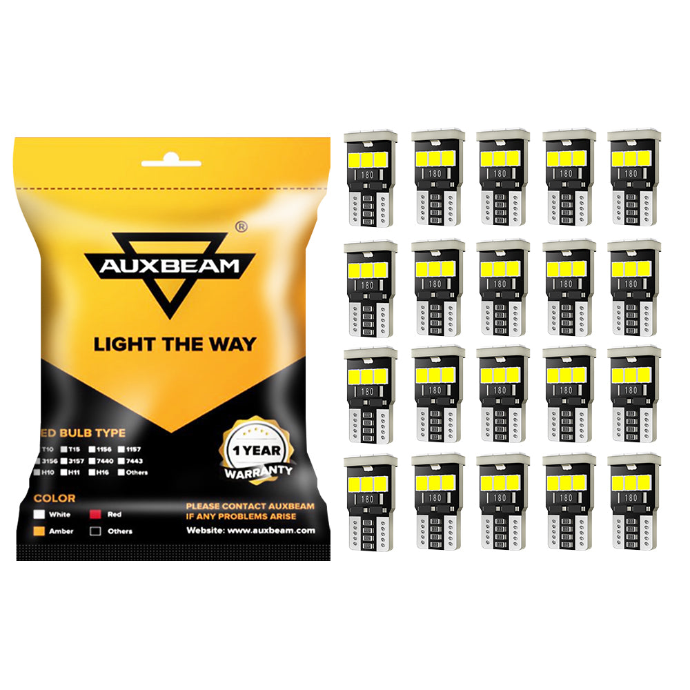 Auxbeam 168 / 2825 W5W T10 LED Bulb – License Plate / Side Marker / Interior Light, 5W, White, 300% Brighter, CAN-Bus Error-Free