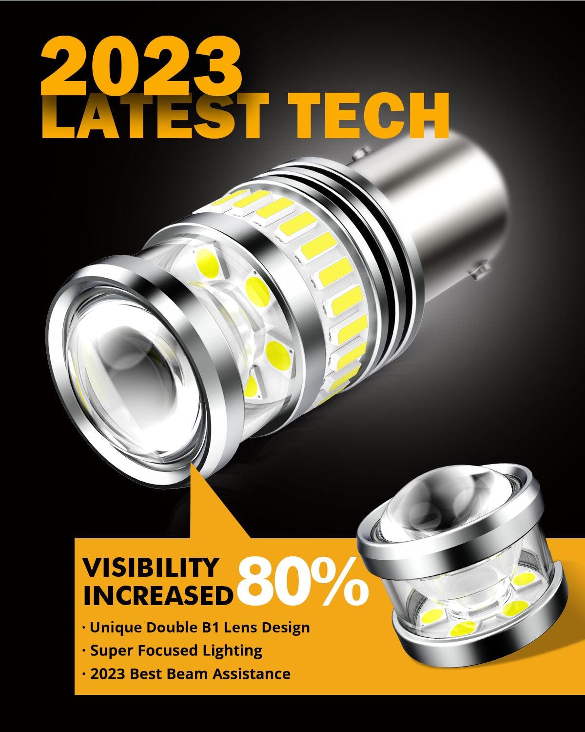 Auxbeam 1157 BAY15D LED Bulbs – B1 Series, Backup/Reverse/Turn Signal/Brake/Tail Lights, 11W, 4000LM, 6500K White (2 Pack)