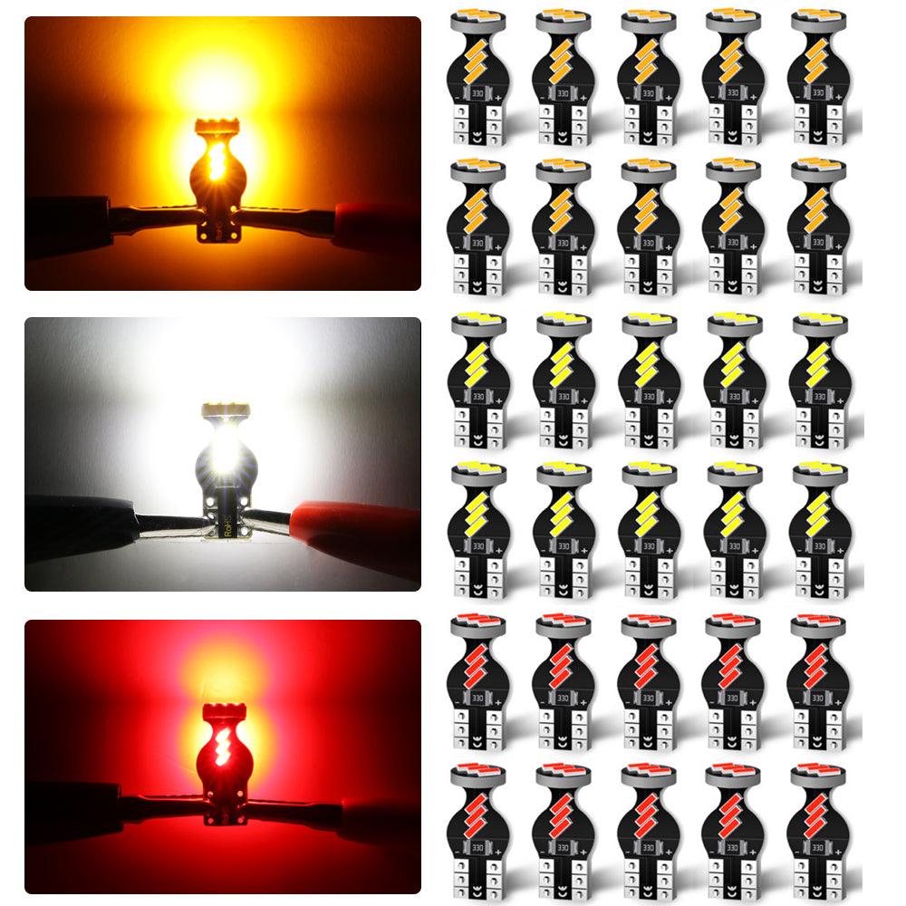 Auxbeam 168 / 2825 W5W T10 LED Interior Light Bulbs – 1.5W, White / Red / Amber / Blue, 300% Brighter (30 Pack)