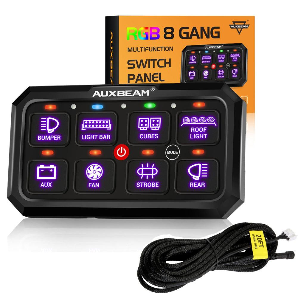 Auxbeam RGB Series RB80 XL 8-Gang Switch Panel – No App, Toggle/Momentary/Pulsed, Two-Sided Outlet