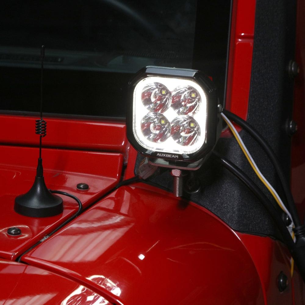 Auxbeam Color Play Series 3" LED Pod Lights – 100W, Spot Beam, White DRL & Amber Turn Signal