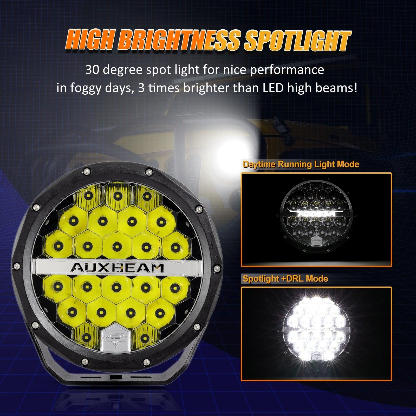 Auxbeam 7" 240W Round LED Driving Lights – Off-Road Spot Beam with DRL, Amber/Black Covers Optional for SUV, ATV, UTV, Truck & Boat (2 Pack)
