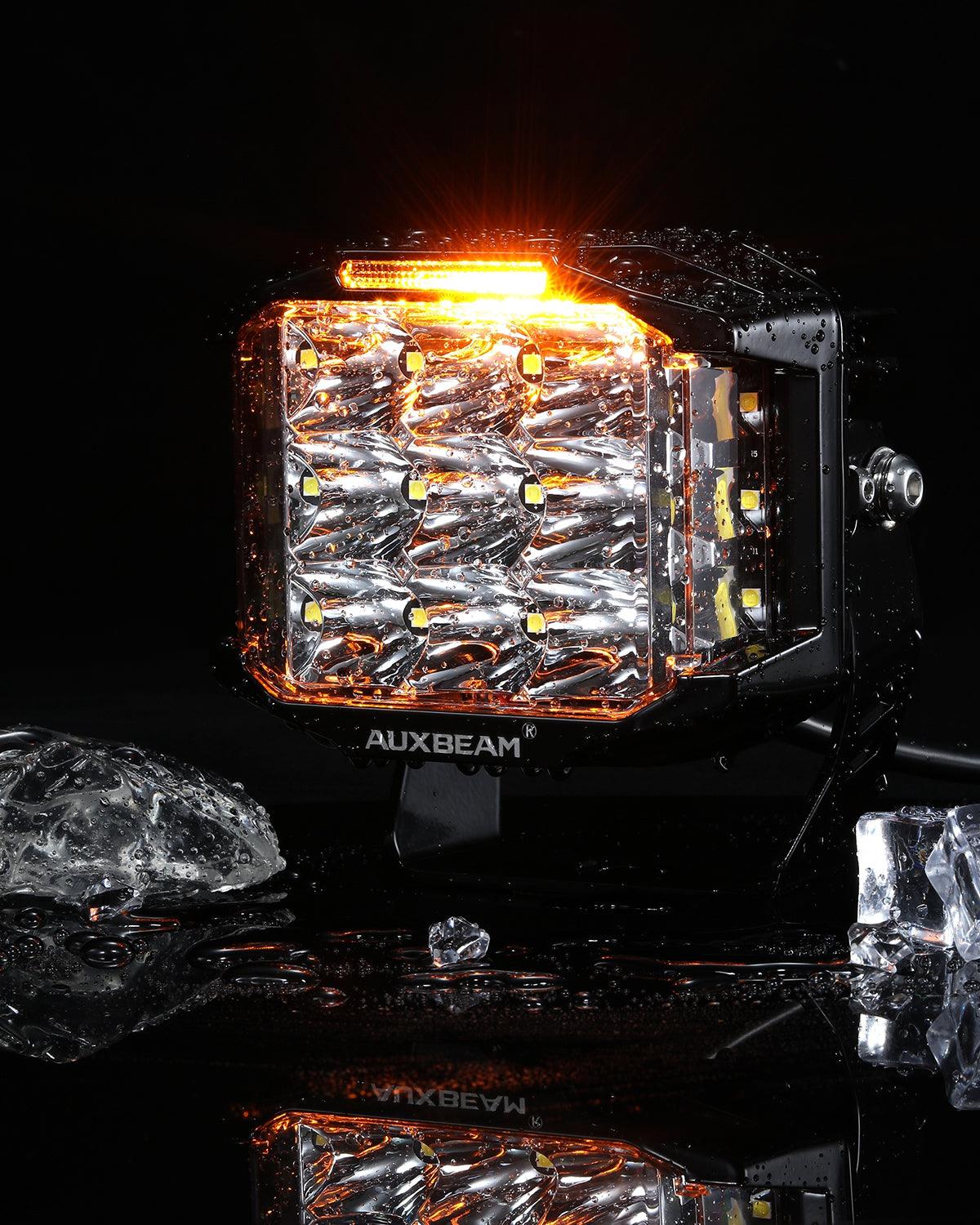 Auxbeam V-MAX Series 5" Square LED Pod Lights – 168W, 16,440LM, Spot Beam, Amber DRL