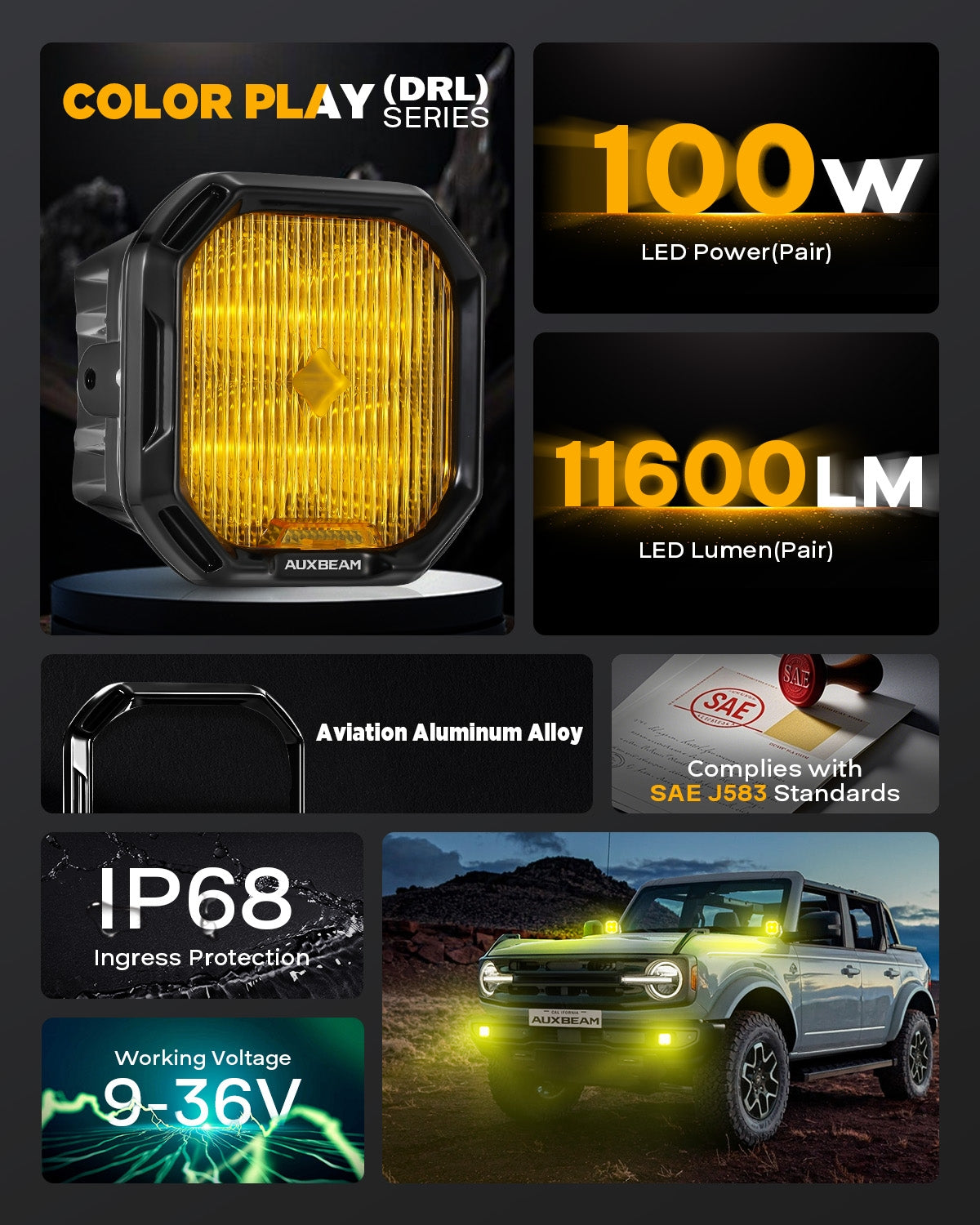 Auxbeam Color Play Series 3" LED Fog Light Kit – Fits Honda Accord, CR-V, CR-Z, Civic