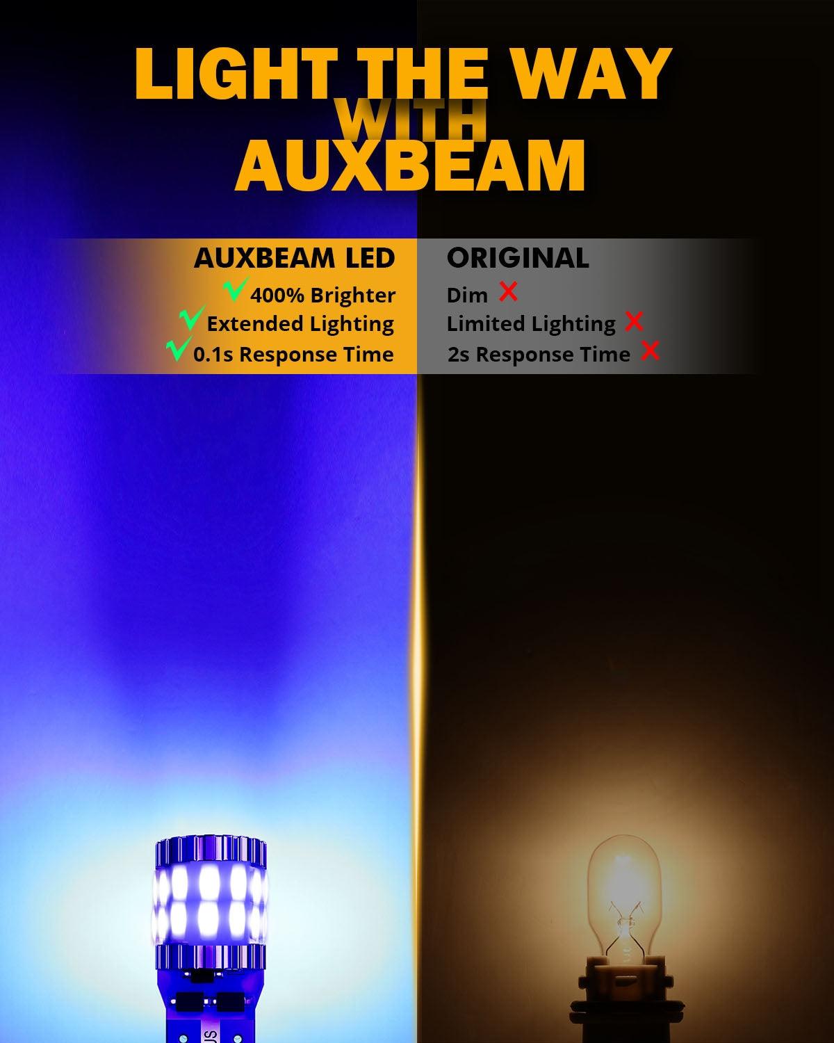Auxbeam 168 / 2825 W5W T10 LED Bulbs – B1 Series, 3W, Blue, 400% Brighter, CANBUS Error-Free, License Plate / Side Marker / Interior Lights (2 Pack)