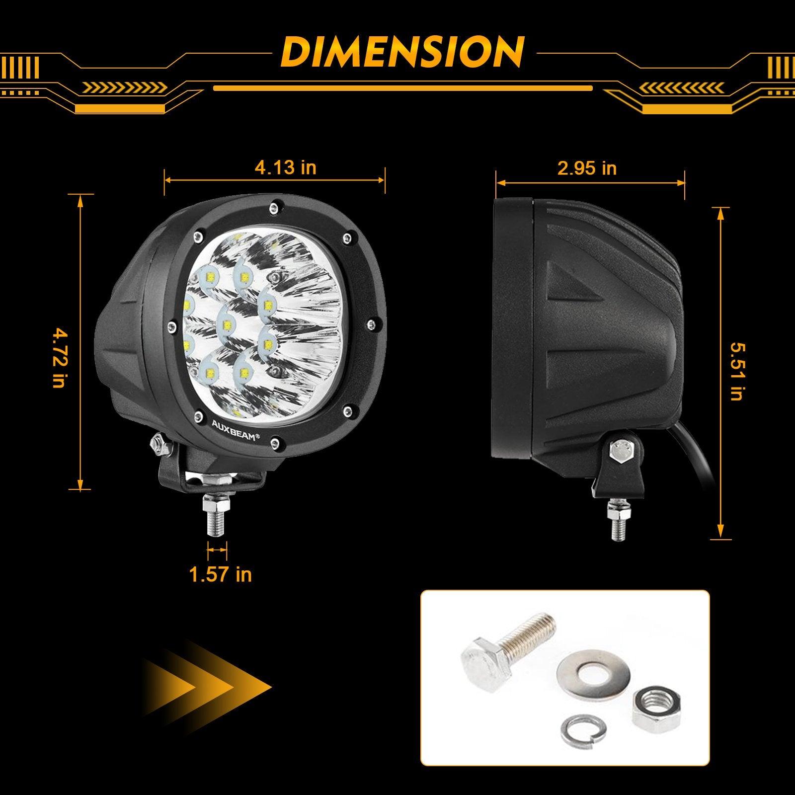 Auxbeam P4 Series 4" 90W Round LED Driving Lights – Spot Beam, White Pod Lights