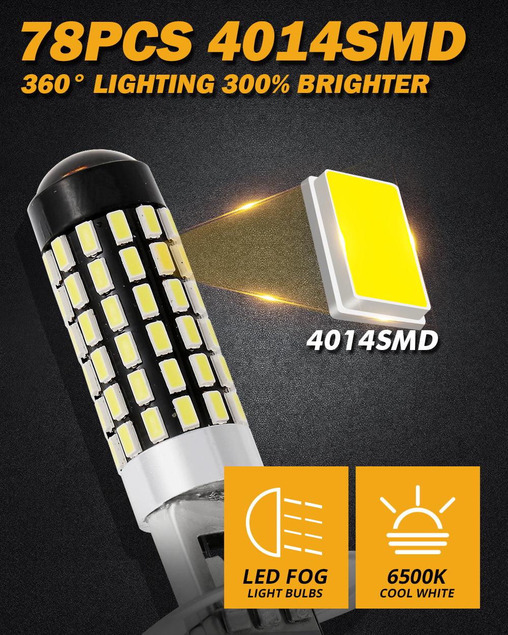 Auxbeam H1 LED Fog Light & DRL Bulbs – 6W, 2000LM, 6500K White (2 Pack)