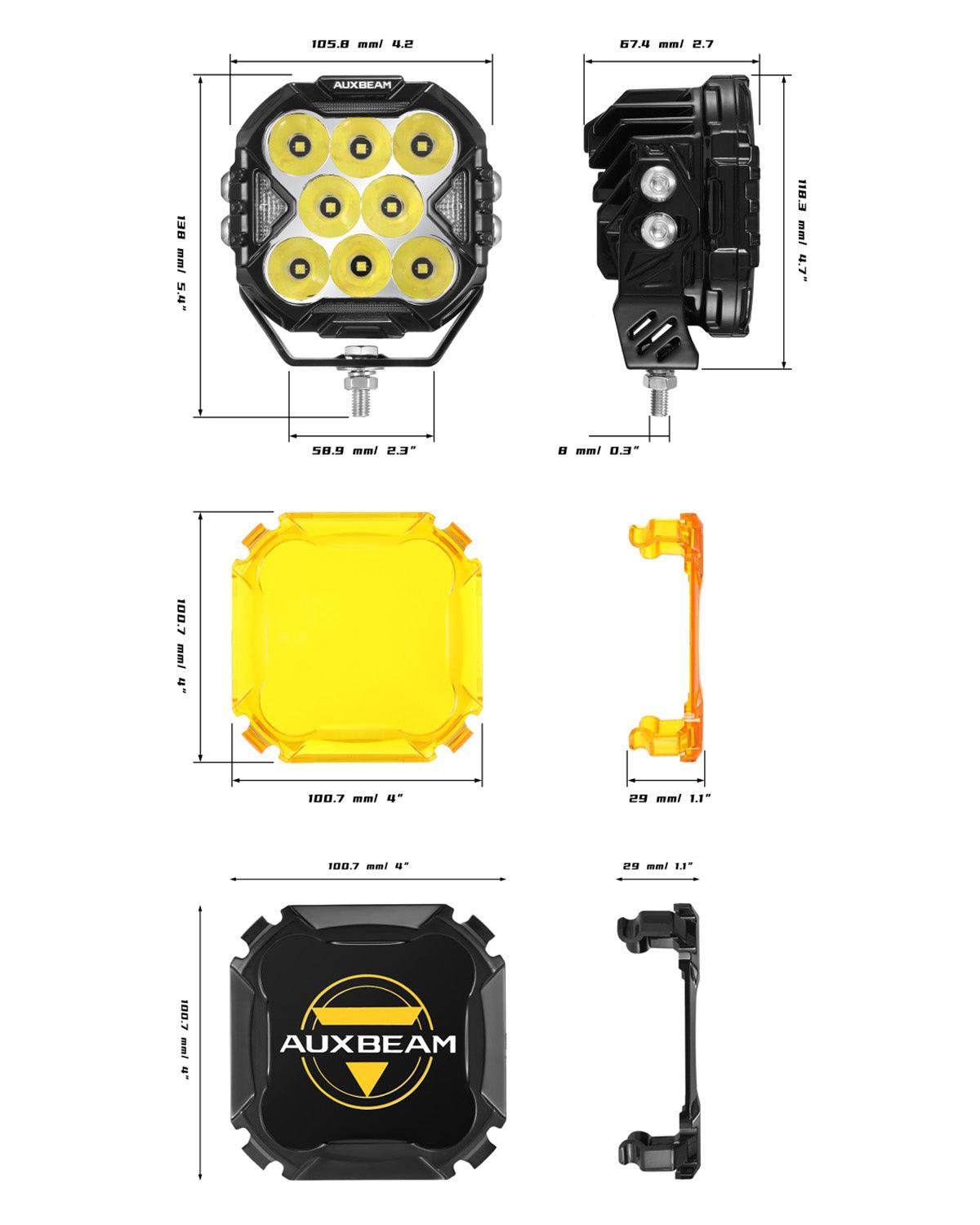 Auxbeam CUBE-Z Series 4" LED Combo Pod Lights – White DRL & Amber Turn Signal