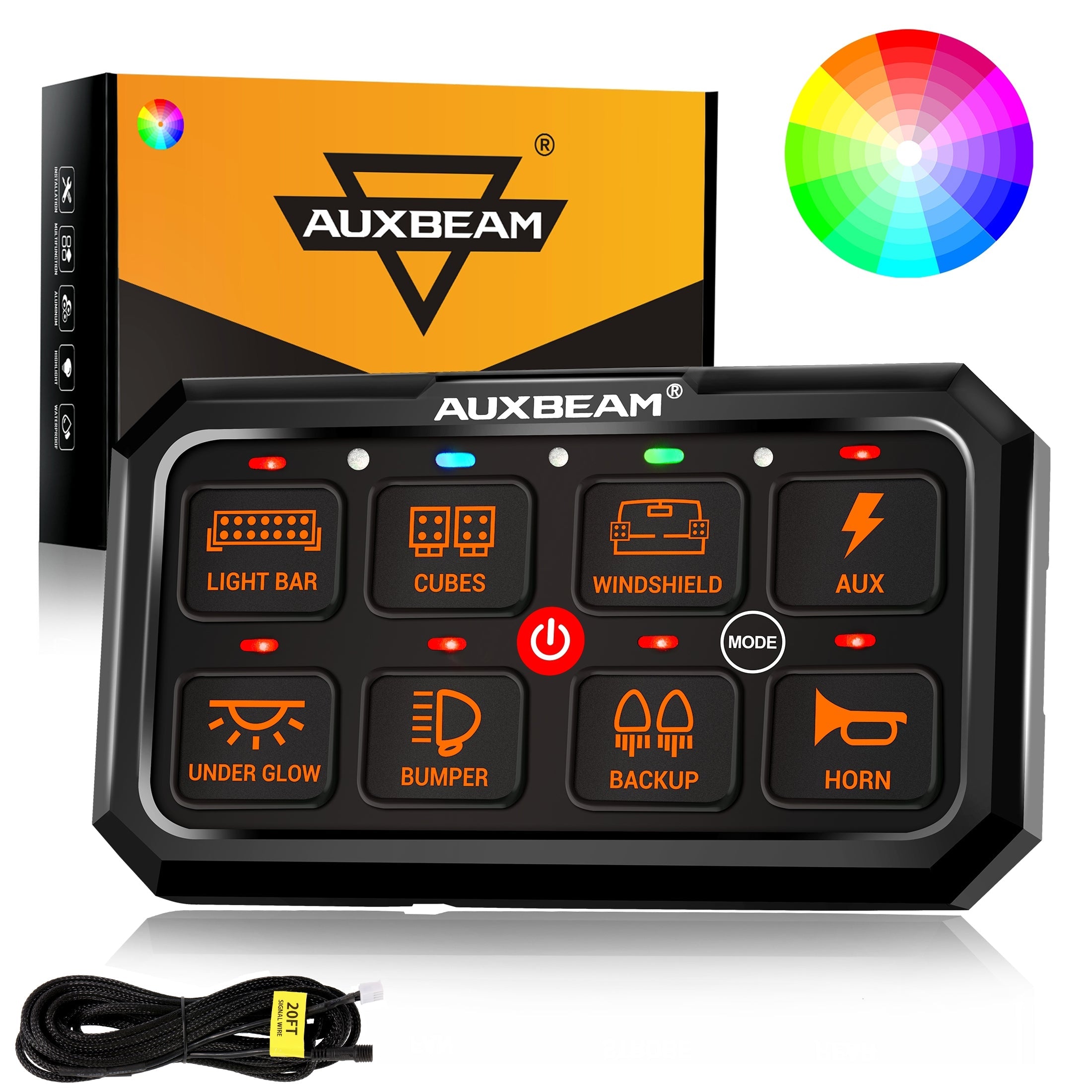 Auxbeam RGB Series RA80 XL 8-Gang Switch Panel – Larger Size, Toggle/Momentary/Pulsed Modes