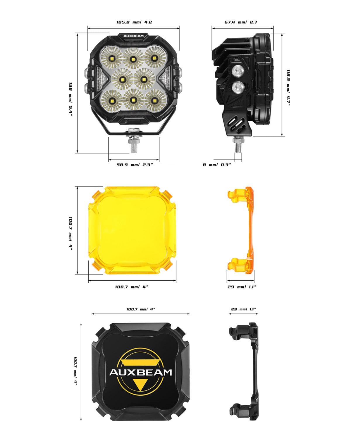 Auxbeam CUBE-Z Series 4" LED Pod Lights – Flood Beam, White DRL & Amber Turn Signal
