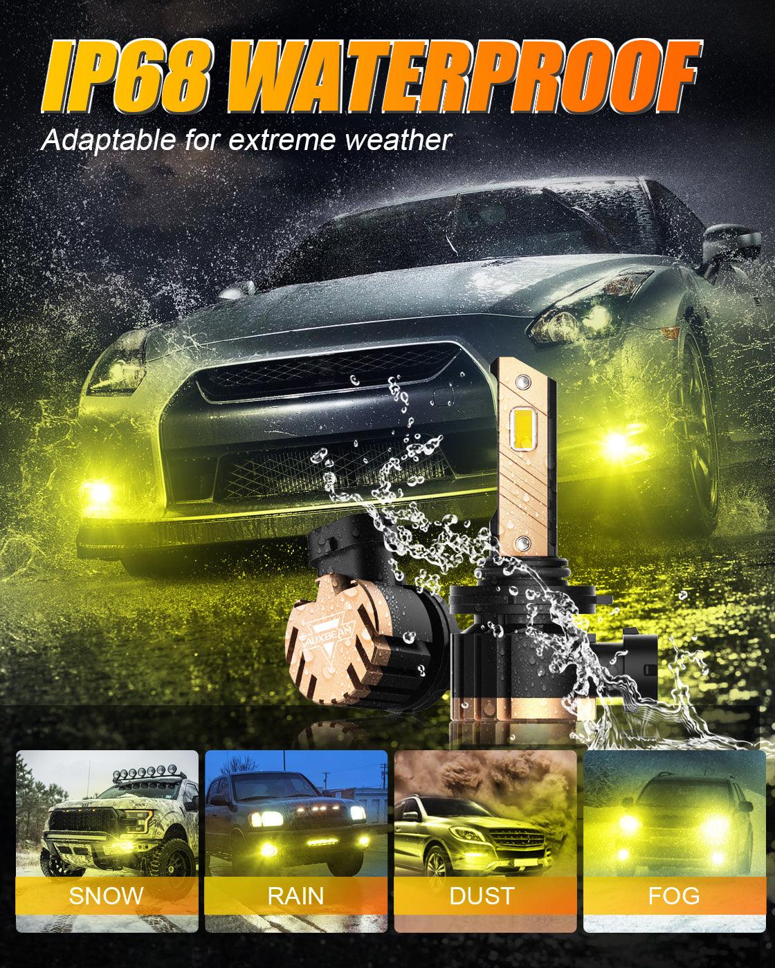 Auxbeam 9006 / HB4 LED Fog Light & DRL Bulbs – Z3 Series, 44W, 8000LM, 3000K Golden Yellow (2 Pack)