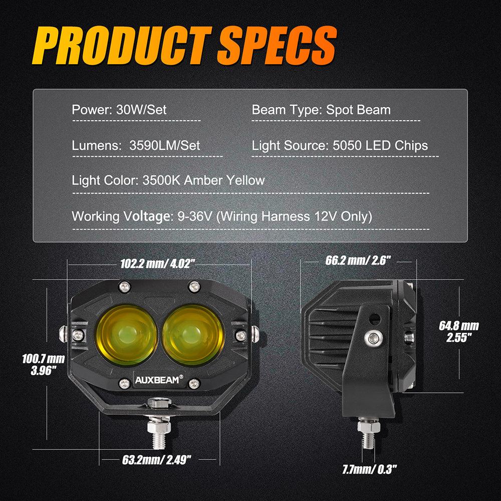 Auxbeam R4 Series 4" LED Pods – 60W, Amber Spot Beam