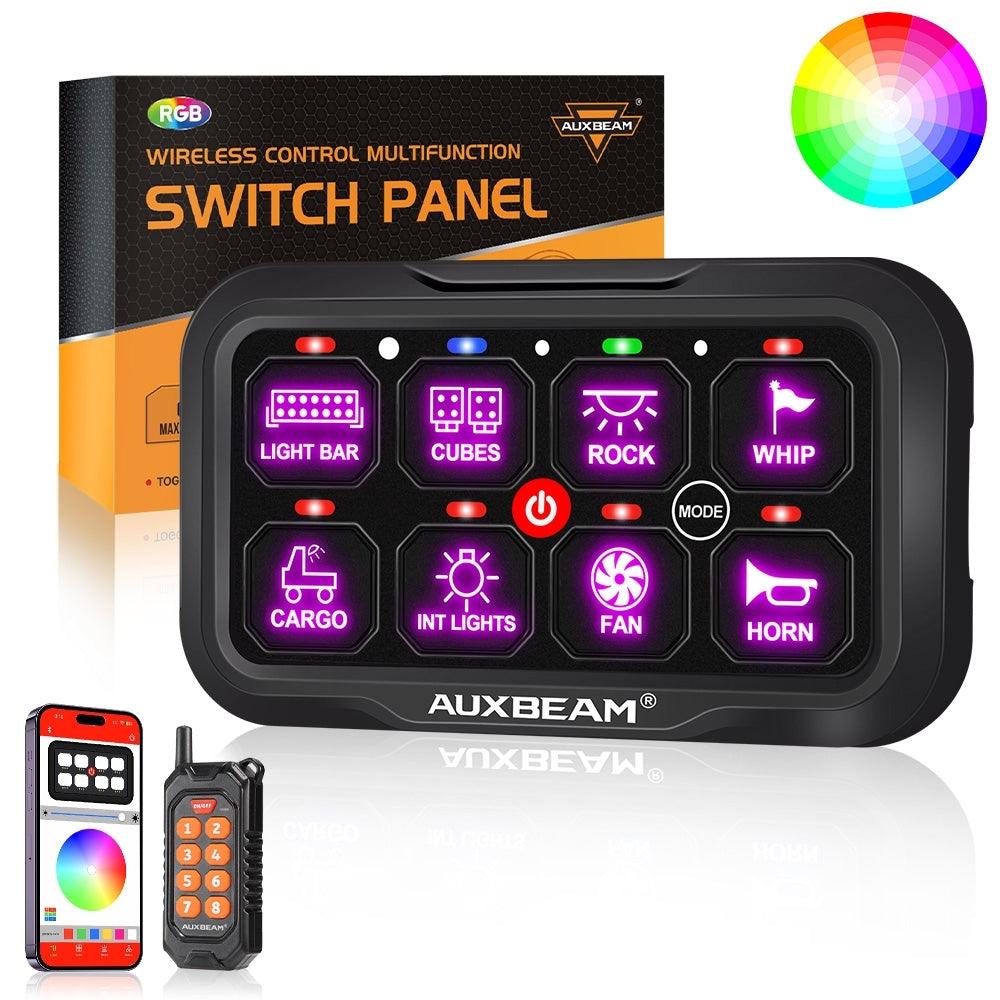 Auxbeam AC Series 8 Gang (AC-800) RGB Switch Panel with APP & Remote Control, Toggle/ Momentary/ Pulsed Mode Supported(One-Side Output)