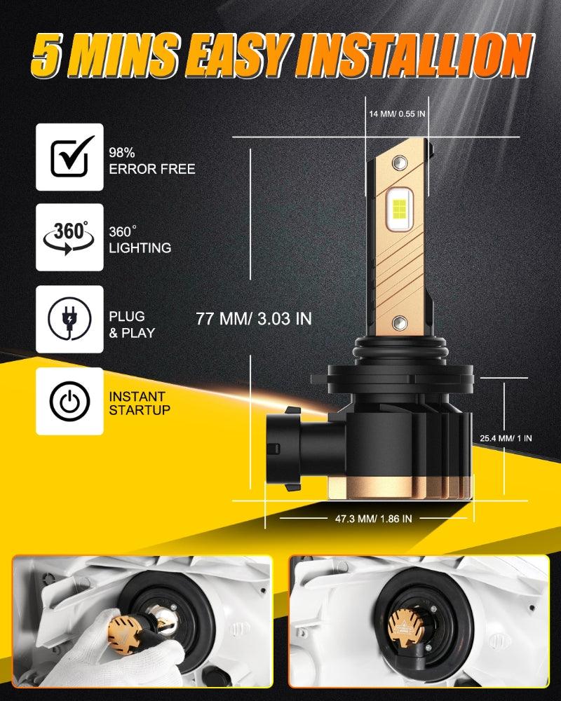 Auxbeam 9006 / HB4 LED Fog Light & DRL Bulbs – Z3 Series, 44W, 8000LM, 6500K Cool White (2 Pack)
