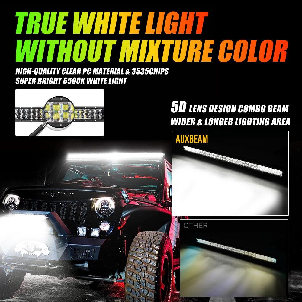 Auxbeam V-PRO Series 42" RGBW LED Light Bar & RGB Rock Light Combo – Straight, Color-Changing, Off-Road
