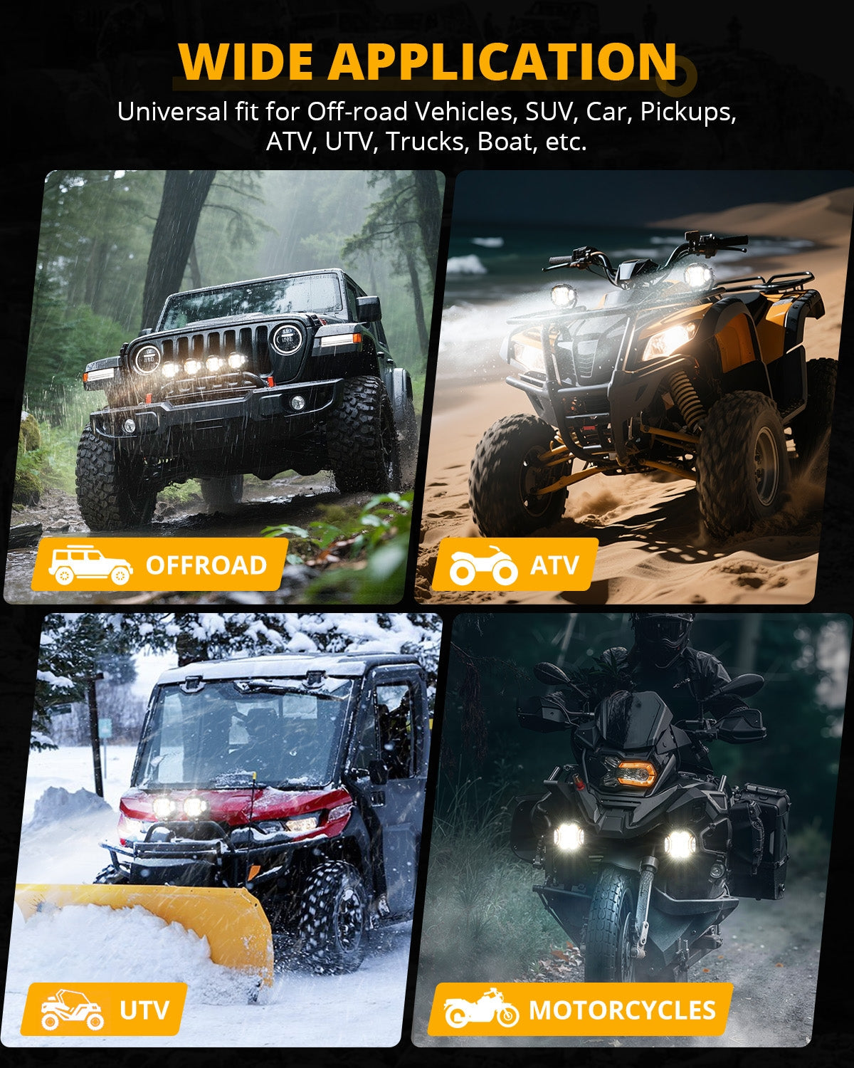Auxbeam V-ULTRA Series 3" LED Side Shooter Pods – 108W, White, Amber DRL