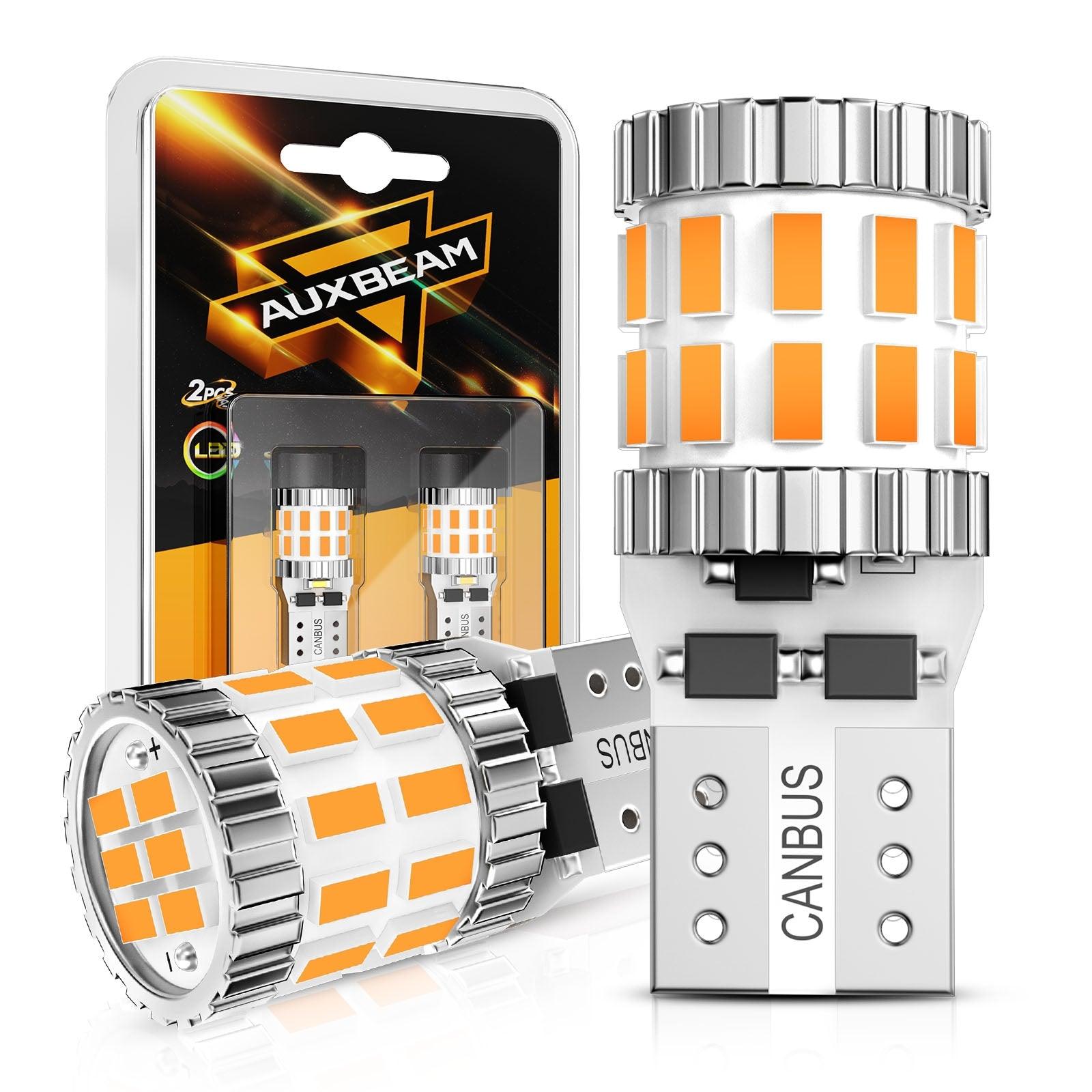Auxbeam 168 / 2825 W5W T10 LED Bulbs – B1 Series, 3W, Amber, 400% Brighter, CANBUS Error-Free, License Plate / Side Marker / Interior Lights (2 Pack)